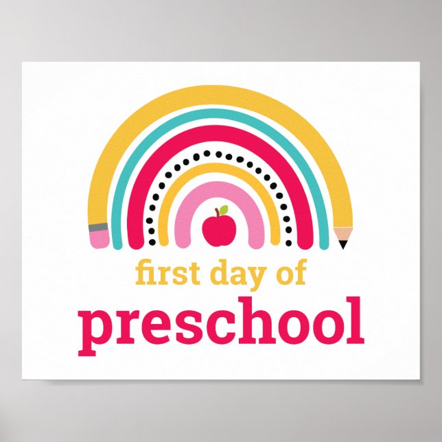 Första dagen av Preschools regnbågsskylt Poster (Framsidan)