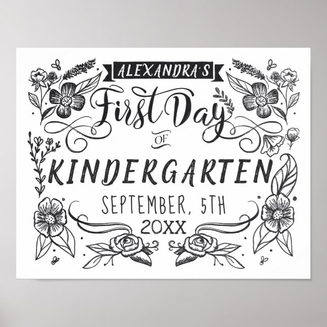 Första dagen av skolans kallelse Art White Sign Poster (Framsidan)