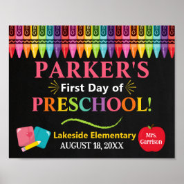 Första dagen av skolsignalen i Preschool - Girl Pr Poster