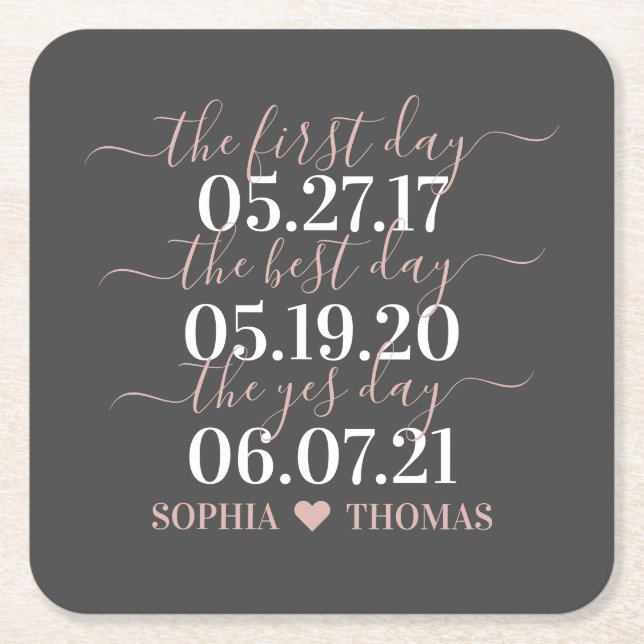 Första dagen Bästa Dag Ja Dag Bröllop-datumtillägg Underlägg Papper Kvadrat (Framsidan)