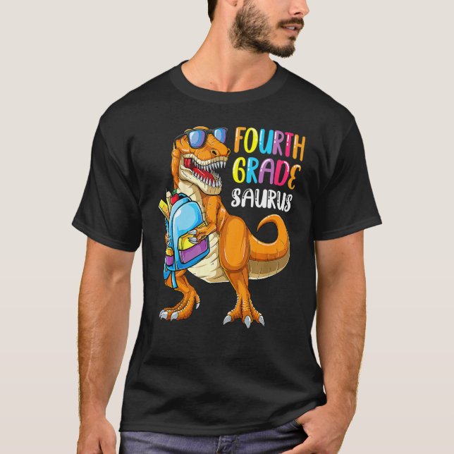 Första dagen den 4:e Klass Saurus Rex Back to scho T Shirt (Framsida)