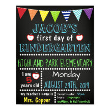 Första dagen för Kindergarten-Poster i kalkbrädan