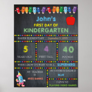 Första dagen för Kindergarten-signalen, Chalkboard Poster