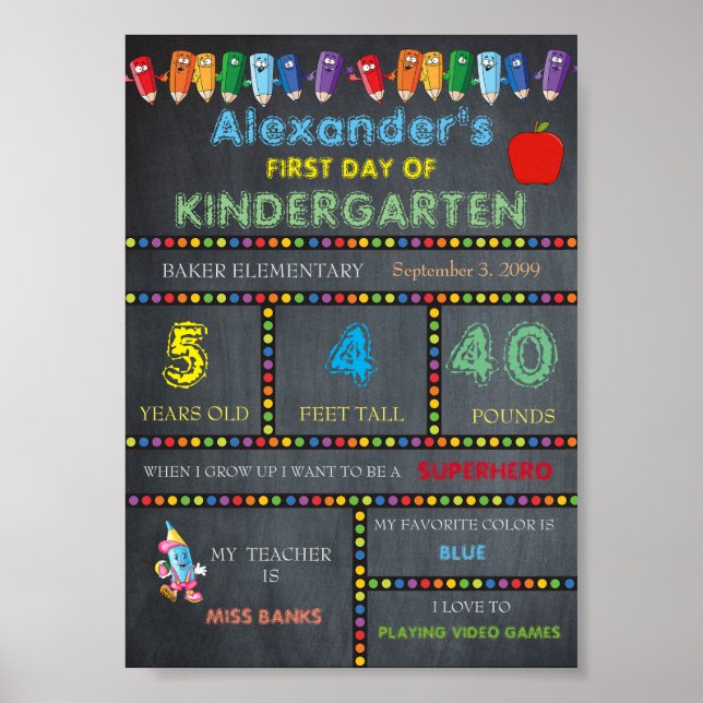 Första dagen för Kindergarten-signalen, Chalkboard Poster (Framsidan)