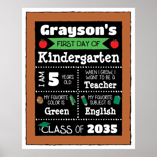 Första dagen för klass Signs Student Art - Grönt Poster (Framsidan)