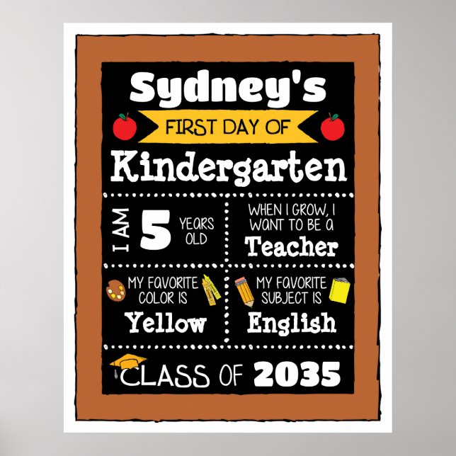 Första dagen för klass Signs Student Art - Gult Poster (Framsidan)