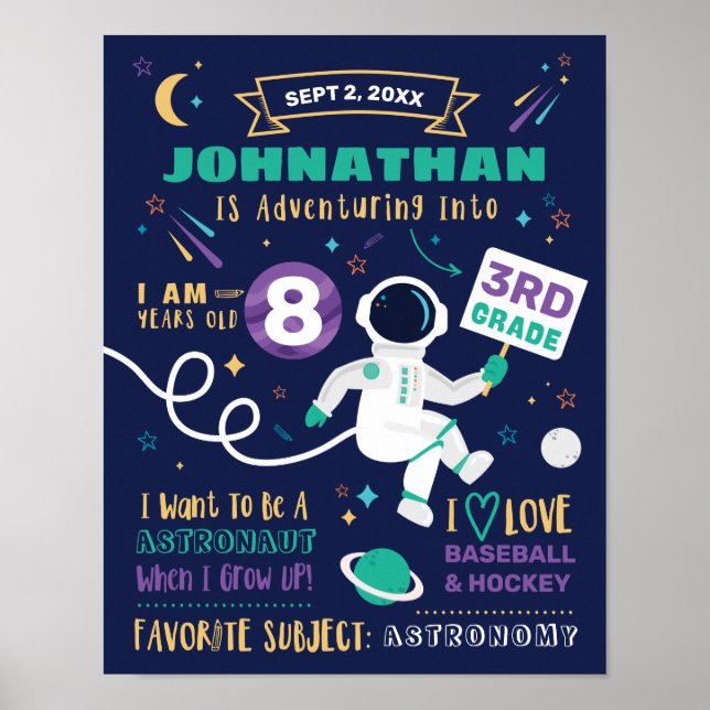 Första dagen för skolsignalen Astronaut Space Även Poster (Framsidan)