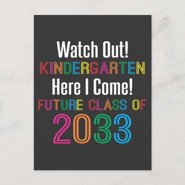 Första dagen i Kindergarten Future Class 2033 Kids Vykort (Framsida)