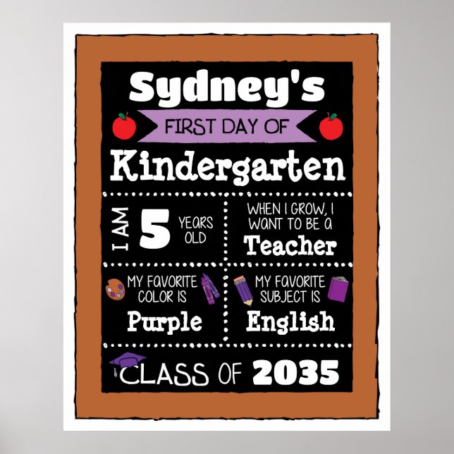 Första dagen i klass Signs Student Art - Lila Poster (Framsidan)