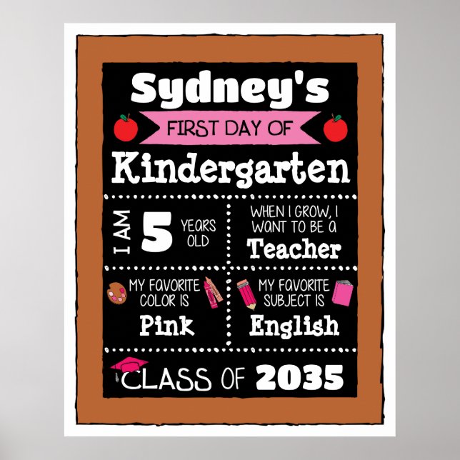 Första dagen i klass Signs Student Art - Rosa Poster (Framsidan)