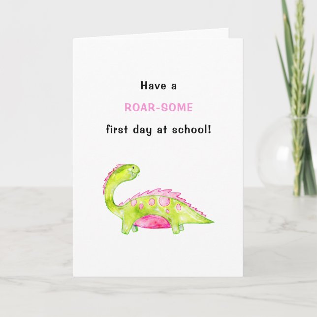 Första dagen i Skola Back to school lustiga dinosa Kort (Framsida)
