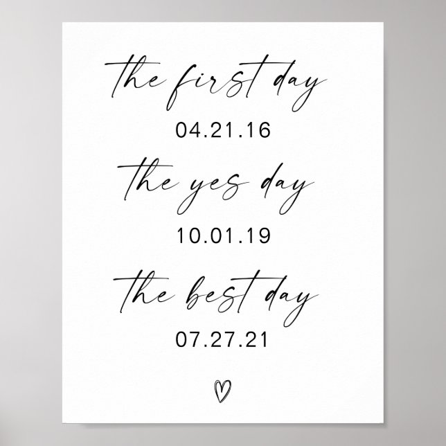 Första dagen Ja-dagen Bästa dagen Bröllopsaffisch Poster (Framsidan)