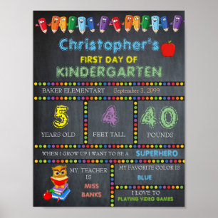 Första dagen Kindergarten-signalen, Chalkboard Poster