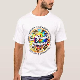 Första dagen Skola Kid Bok Retro Leopard 1St Klass T Shirt