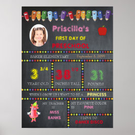 FÖRSTA DAGENS PRESCHOL-flicka,ritbordstecken,foto Poster