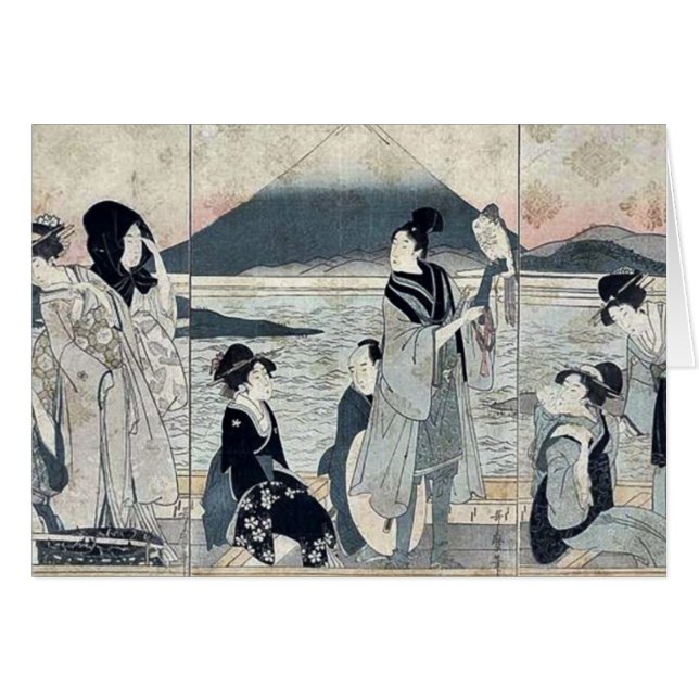 Första dröm vid Kitagawa, Utamaro Hälsningskort (Framsidan Horizontal)