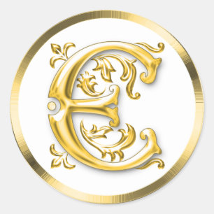 Första E Round Sticker i Guld Runt Klistermärke