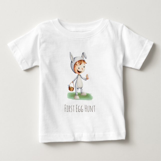 Första Egg Hunt Baby i Bunny Costume Påsk T Shirt (Framsida)