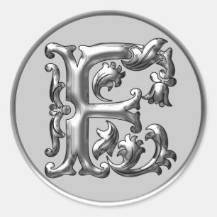 Första F Round Sticker i Silver Runt Klistermärke