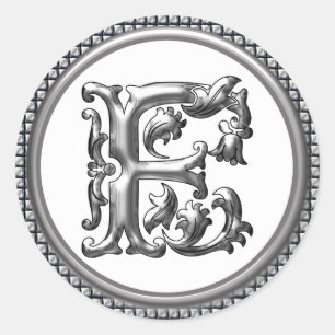 Första F Round Sticker i Silver Runt Klistermärke
