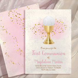 första facket FAUX glitter och rosa vattenfärg Inbjudningar