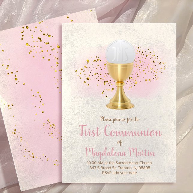 första facket FAUX glitter och rosa vattenfärg Inbjudningar (Skapare uppladdad)