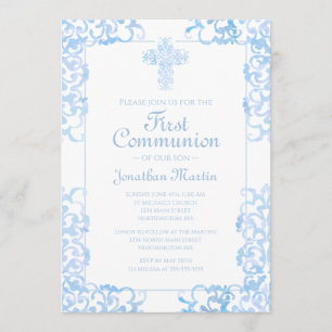 Första fackföreningen Kor Blue Damask Christian Bo Inbjudningar