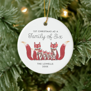 Första familjen med sex Personliger Cute Woodland  Julgransprydnad Keramik
