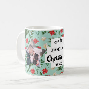 Första familjens jul blomsterfoto kaffemugg