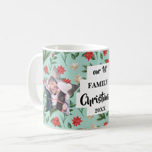 Första familjens jul blomsterfoto kaffemugg (Framsida vänster)
