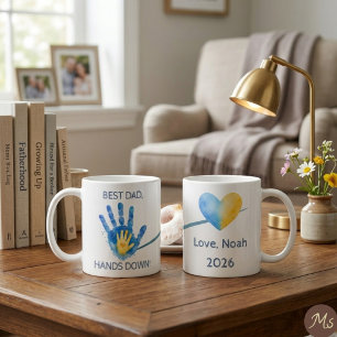 Första fars dag 2026 Blå akvarell handavtryck Kaffemugg