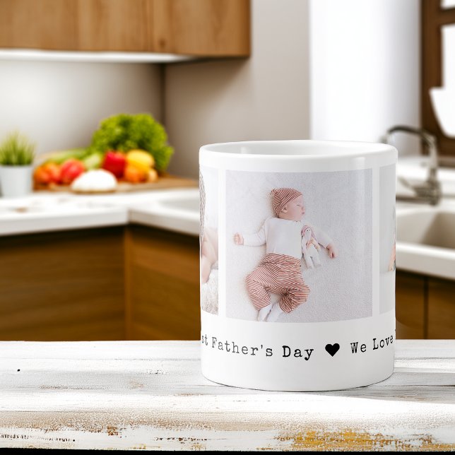Första fars dag 3 bilder jumbo mugg (First Father's Day 3 Photos Giant Coffee Mug)