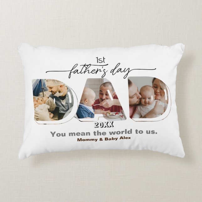 Första Fars dag 3-fotokollage Prydnadskudde (Framsidan)