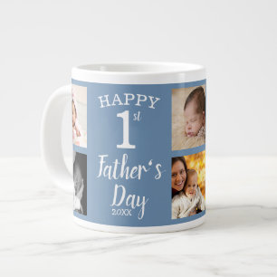 Första Fars dag 8-familjens fotokollaps blått Jumbo Mugg