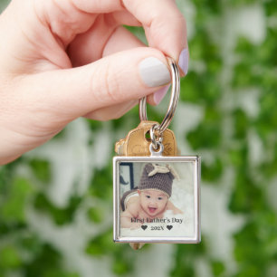 Första Fars Dag Anpassad Babyfoto Med År Fyrkantig Silverfärgad Nyckelring