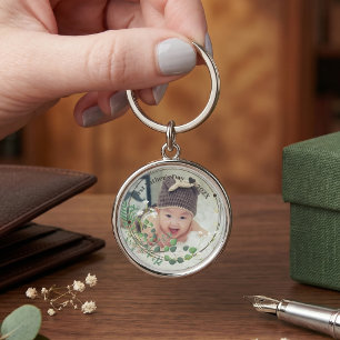 Första Fars Dag Anpassad Babyfoto Med År Rund Silverfärgad Nyckelring