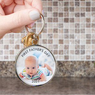 Första Fars dag-Anpassningsbarna år Pappa och Baby Rund Silverfärgad Nyckelring