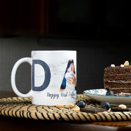 Första Fars dag Baby-foto-Dusty Blue Marble Kaffemugg