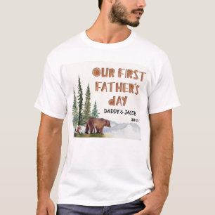 Första Fars dag Bear Personlig Woodland T Shirt
