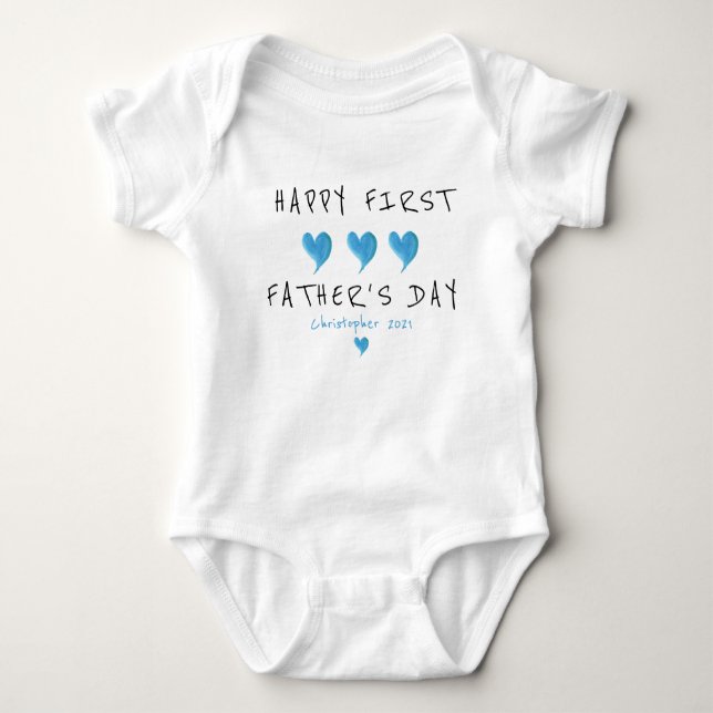 Första Fars dag Blue Heart-Anpassningsbarna T Shirt (Framsida)