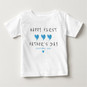 Första Fars dag Blue Heart-Anpassningsbarna T Shirt