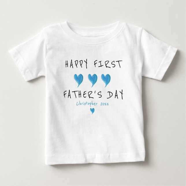 Första Fars dag Blue Heart-Anpassningsbarna T Shirt (Framsida)
