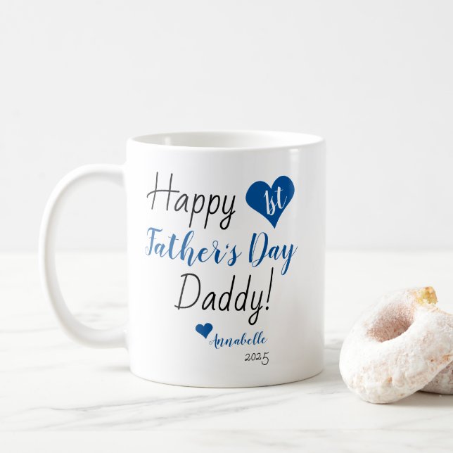 Första Fars dag Blue Heart-Pojke-dottern Kaffemugg (Med munk)