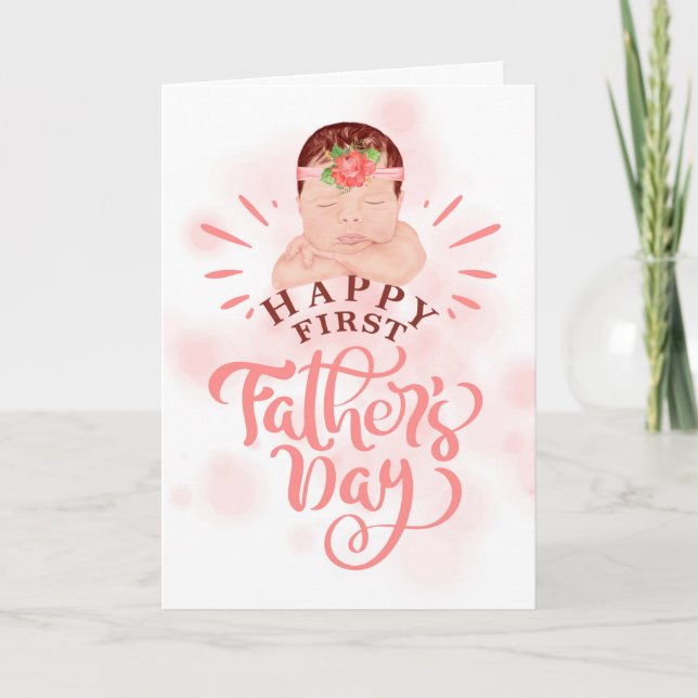 Första Fars dag Cute Flicka Peach och Brown Helgkort (Framsida)