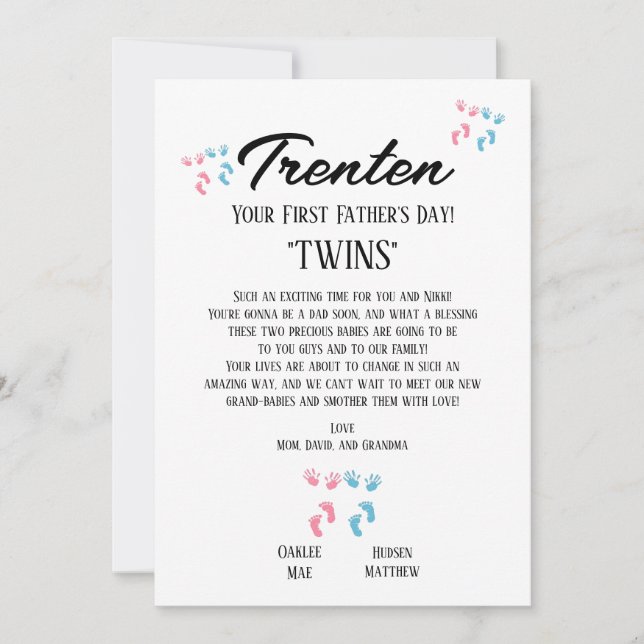 Första Fars dag för Twillingar Meddelande (Framsida)
