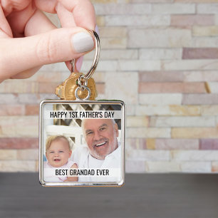 Första Fars dag Foto bästa morfar någonsin Fyrkantig Silverfärgad Nyckelring