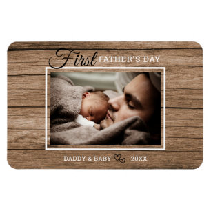 Första Fars dag-foto-Rustic Wood Magnet