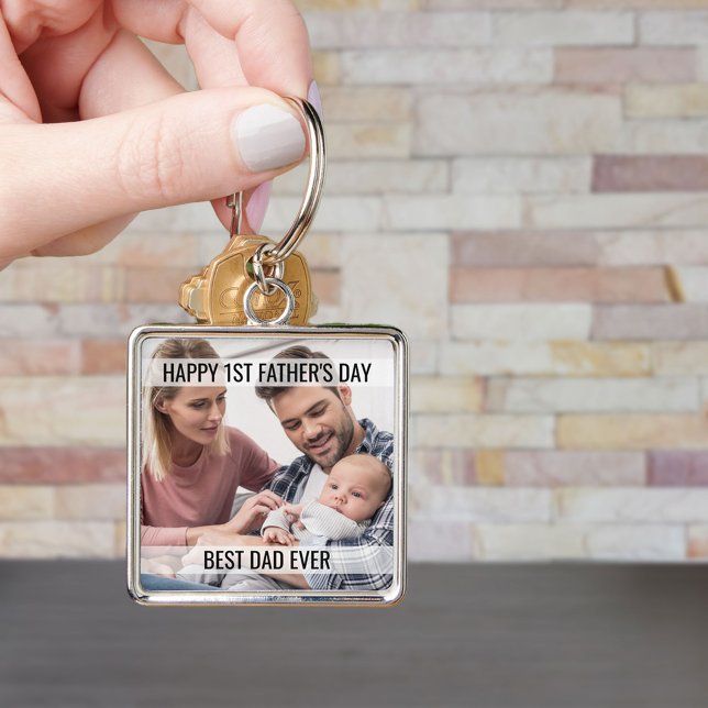Första Fars dag-fotopatentkedjan bästa Pappa någon Fyrkantig Silverfärgad Nyckelring (Skapare uppladdad)