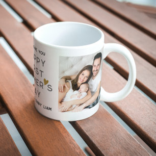 Första Fars dag New Pappa Baby 2 Photo Collage Kaffemugg