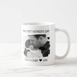 Första Fars dag New Pappa Baby Photo Black White Kaffemugg